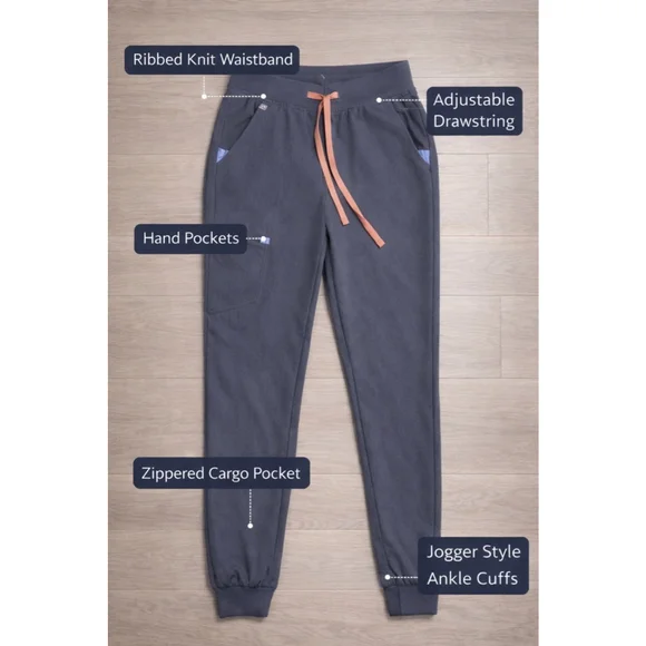 FIGS Scrub Set XXS Petite Graphite Gray Jogger Pants + V-Neck Top - Picture 4 of 9